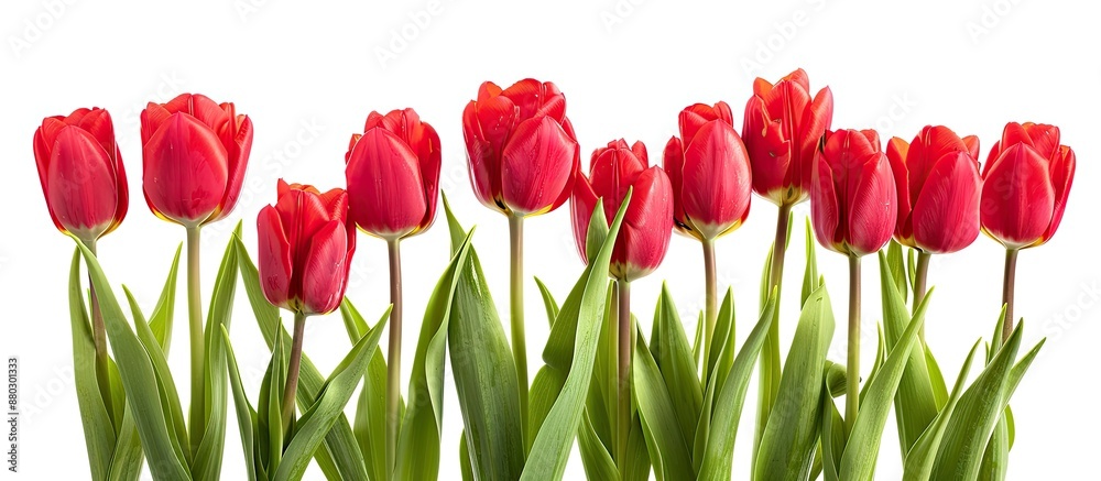 Aufkleber Spring flowers in a red tulip bouquet isolated on a white background suitable for a greeting card design with copy space image for congratulations or invitations.