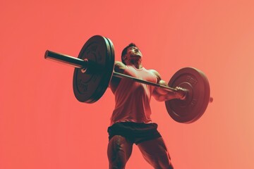 Powerful Weightlifting Action - Intense Bodybuilding Workout with Red Background - Fitness and Strength Training Design for Posters and Editorials