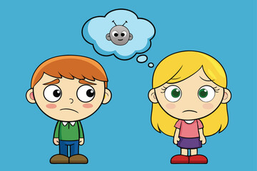 boy and girl with talk bubble mental depressed vector illustration