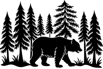 Silhouette of bear walking on forest vector art illustration