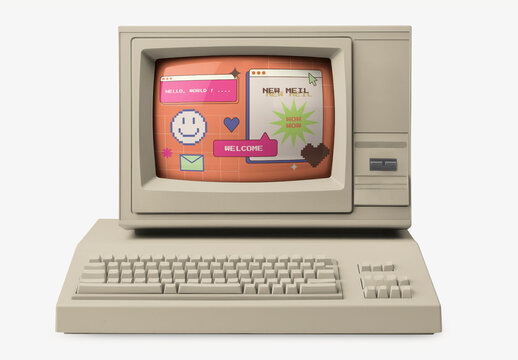 Screen Vintage Computer Mockup With Generative AI