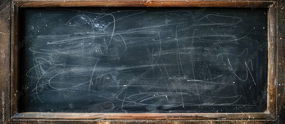 Leinwandbilder dusty chalk marks cover an empty blackboard framed in wood with a textured surface, ideal for a copy