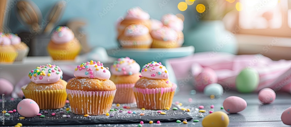 Poster baking easter treats with a background perfect for a copy space image.