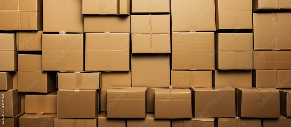 Aufkleber numerous brown cardboard boxes with ample copy space image available.