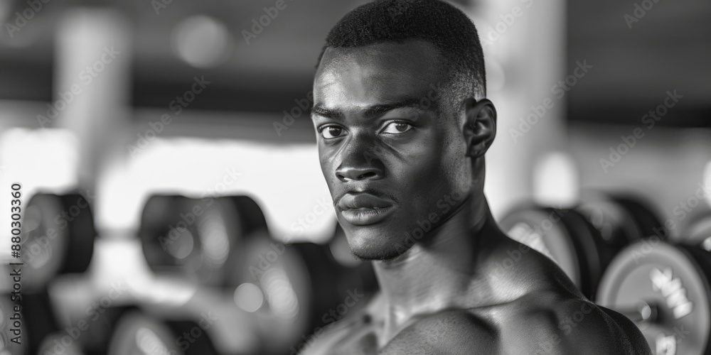 Poster man working out at home with dumbbells, ideal for fitness and exercise images