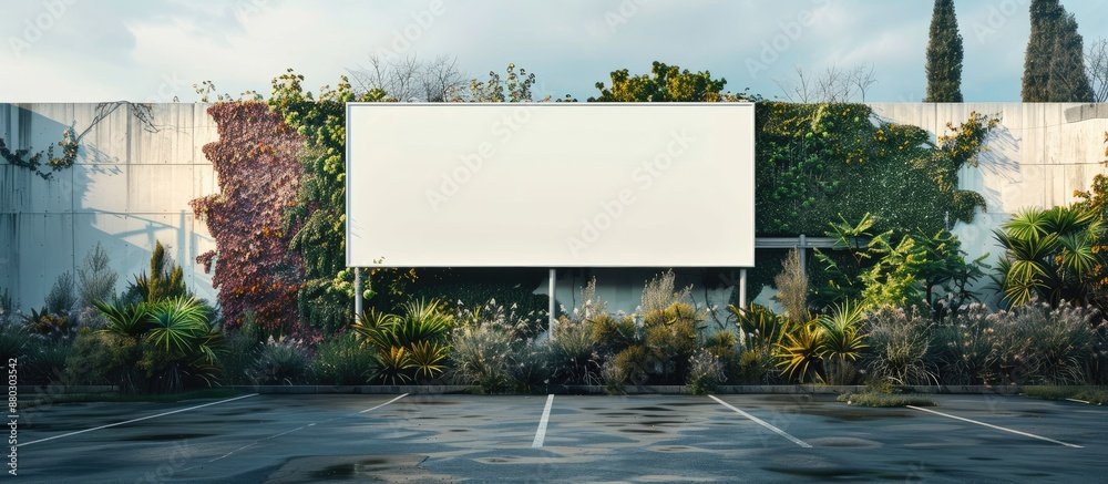 Poster outdoor car parking area with an empty white billboard offering ample copy space image for text or i