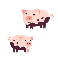 A pig with a funny piglet on a white background. A little pig. Vector illustration set.