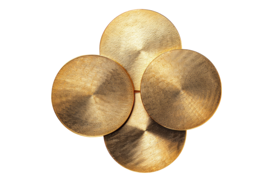 Golden round adhesive stickers isolated on transparent background