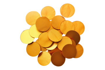 Golden round adhesive stickers isolated on transparent background