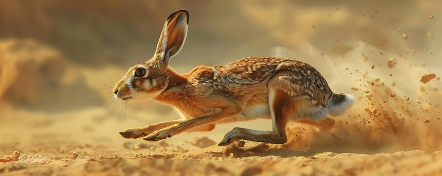 Swift jackrabbit darting across the desert, 4K hyperrealistic photo