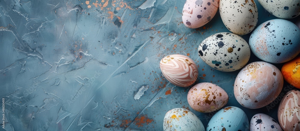 Aufkleber An overhead view of Easter eggs arranged beautifully with space for text, creating a stylish copy space image.
