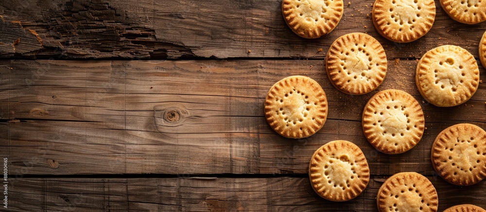 Poster A frame of cookies displayed on a rustic wooden surface creates an inviting copy space image.