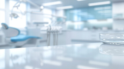 Defocused background and copy space image of dental office with dentist chair and equipment