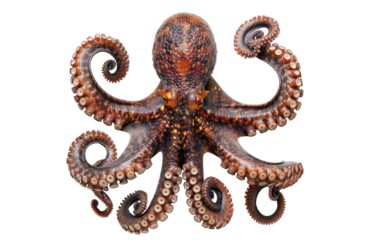 Grilled octopus isolated on transparent background