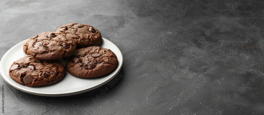 Poster Chocolate cookies served on a white plate with a blank space for adding an image to enhance the presentation.
