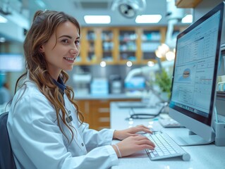 A dentist scheduling appointments on a computer