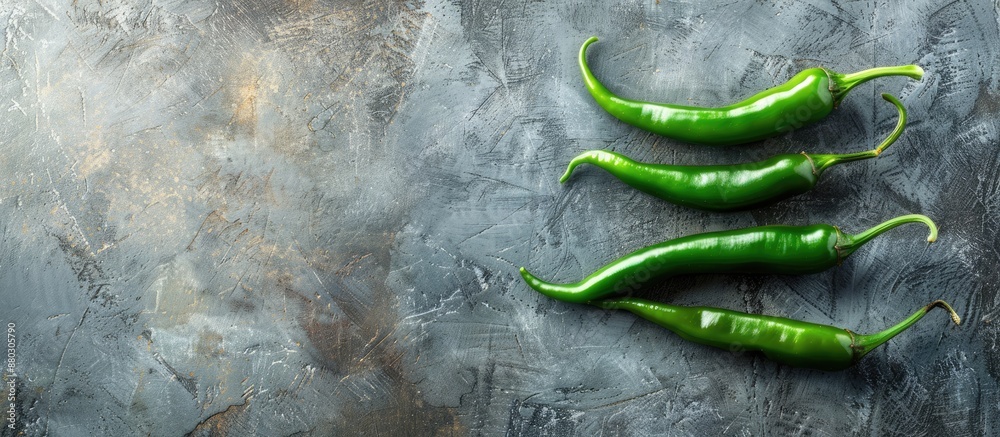 Aufkleber an aerial shot of some green hot peppers on a pale stone backdrop with ample copy space image.