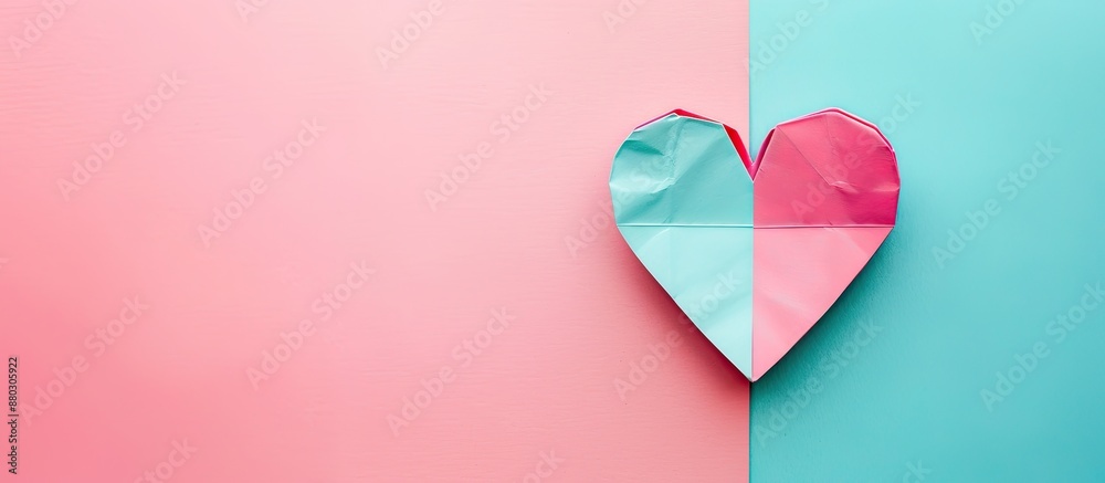 Aufkleber a paper pink heart rests on a punchy pastel backdrop, presenting a romantic valentine's day theme wi
