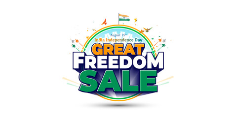 Great freedom sale with independence day of india tricolor flag and celebration background. © New concept & ideas