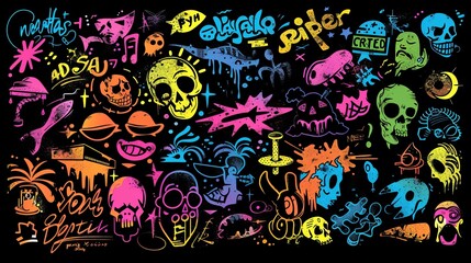 Neon Graffiti Art on Black Background