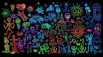Obraz premium Neon Drawings on Black Background