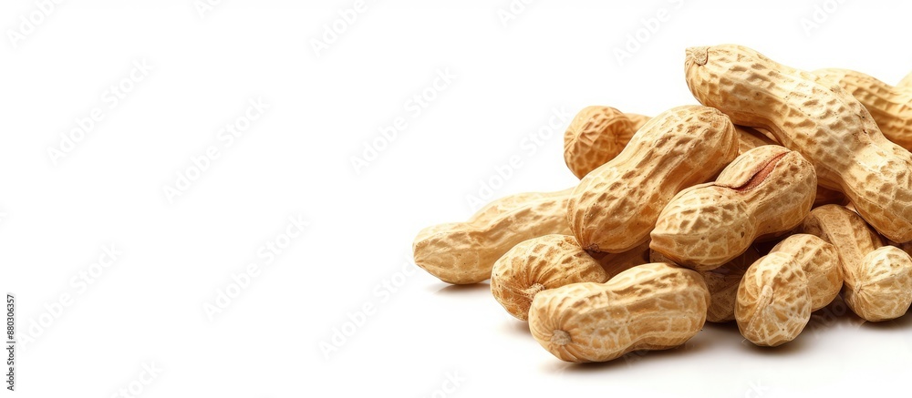 Poster isolated peanuts on a white background, ideal for a close-up snack nuts image with room for text, pe