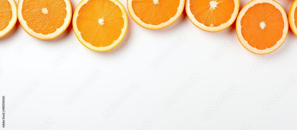 Poster Design concept featuring orange fruit slices on a white background with copy space image.