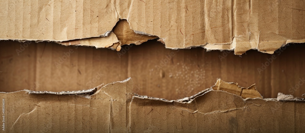 Aufkleber Close-up view of a torn cardboard box with a blank copy space image for text or graphics.