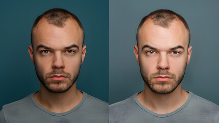 before and after shot of a man before and after a hair transplant