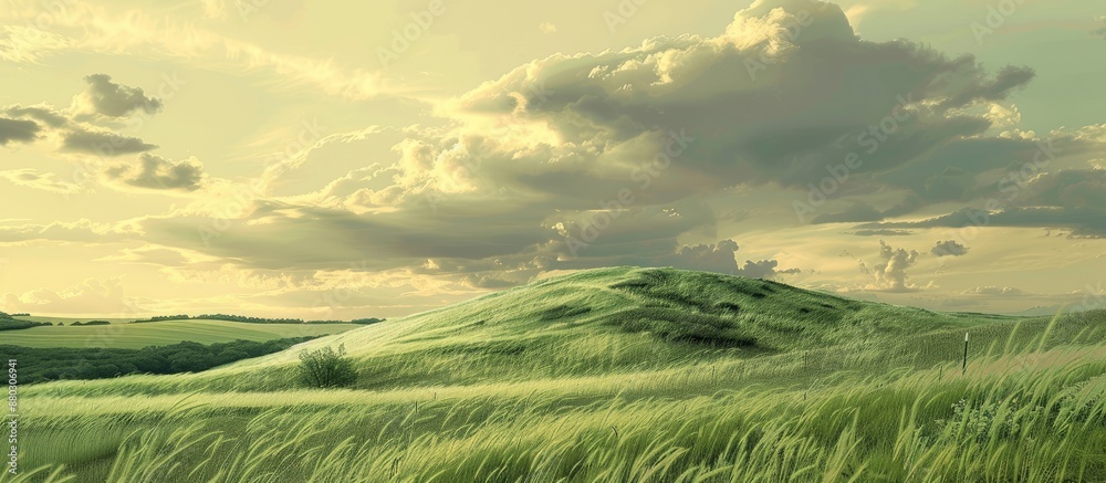 Poster Scenic evening backdrop displaying the Biei hill with copy space image.