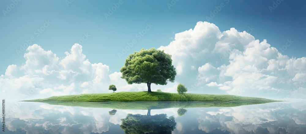 Aufkleber a small white cloud drifts in the gap between two lush green trees against a blue sky, creating a se