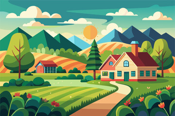 Fototapeta premium Tranquil Home Views in the Embrace of Nature