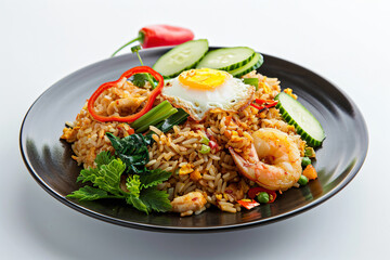 a plate of food with shrimp  rice  and vegetables
