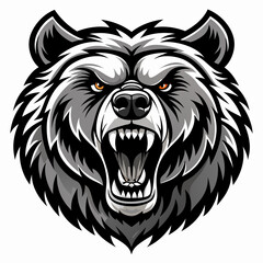 Fierce Roaring Bear Head - Bold Black and White Mascot Illustration