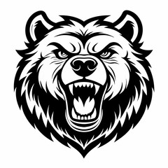 Fototapeta premium Fierce Roaring Bear Head - Bold Black and White Mascot Illustration