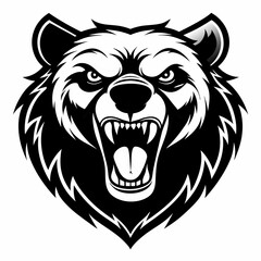 Fototapeta premium Fierce Roaring Bear Head - Bold Black and White Mascot Illustration