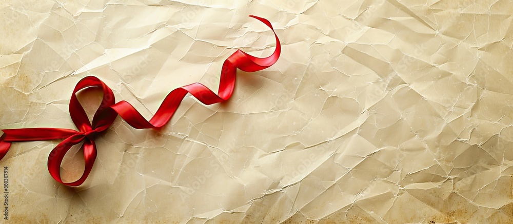 Fototapete A textured paper background with a red ribbon creates an elegant image with copy space.