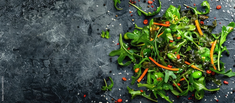 Aufkleber a nutritious salad featuring wakame seaweed and shredded vegetables, with a background perfect for a