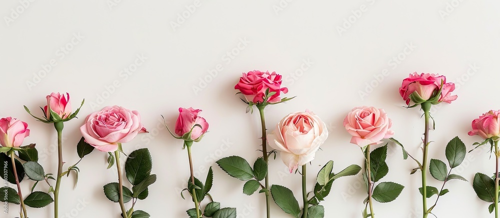 Poster Roses displayed against a white backdrop provide a lovely image with copy space.
