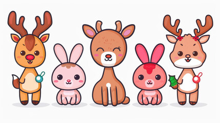 Naklejka premium Set of handdrawn Christmas animals card featuring charming illustrations in a unique style.
