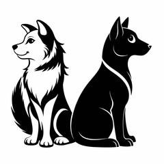 a black silhouette of a cat and dog