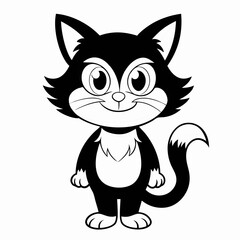 Black and White Cartoon Cat Illustration