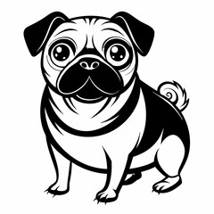 a black and white drawing of a pug