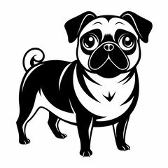 a black and white drawing of a pug