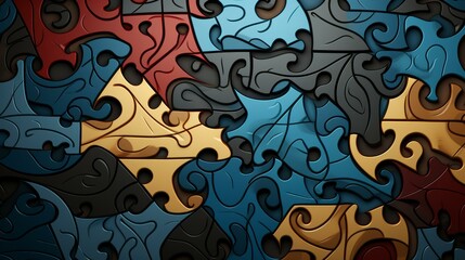 Obraz premium Unique jigsaw patterns in earth tones, flat illustrations with detailed textures and intricate designs.