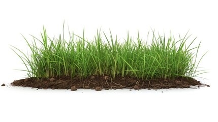 A pile of dirt covered in lush green grass and small plants