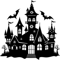 Halloween house silhouette Set Vector illustration