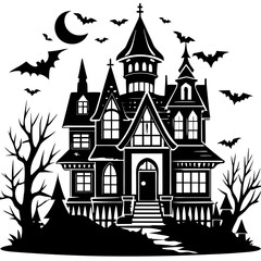 Halloween house silhouette Set Vector illustration