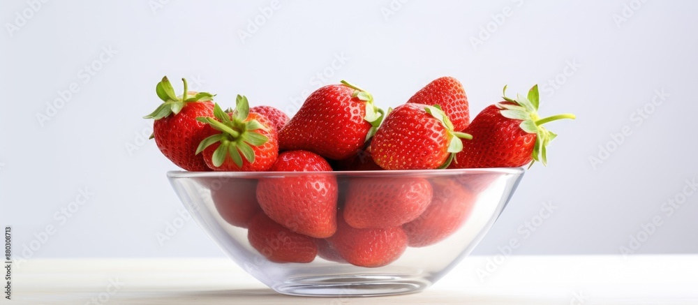 Aufkleber fresh ripe strawberries in a glass bowl on a white background with ample space for text or an image,