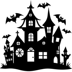Halloween house silhouette Set Vector illustration